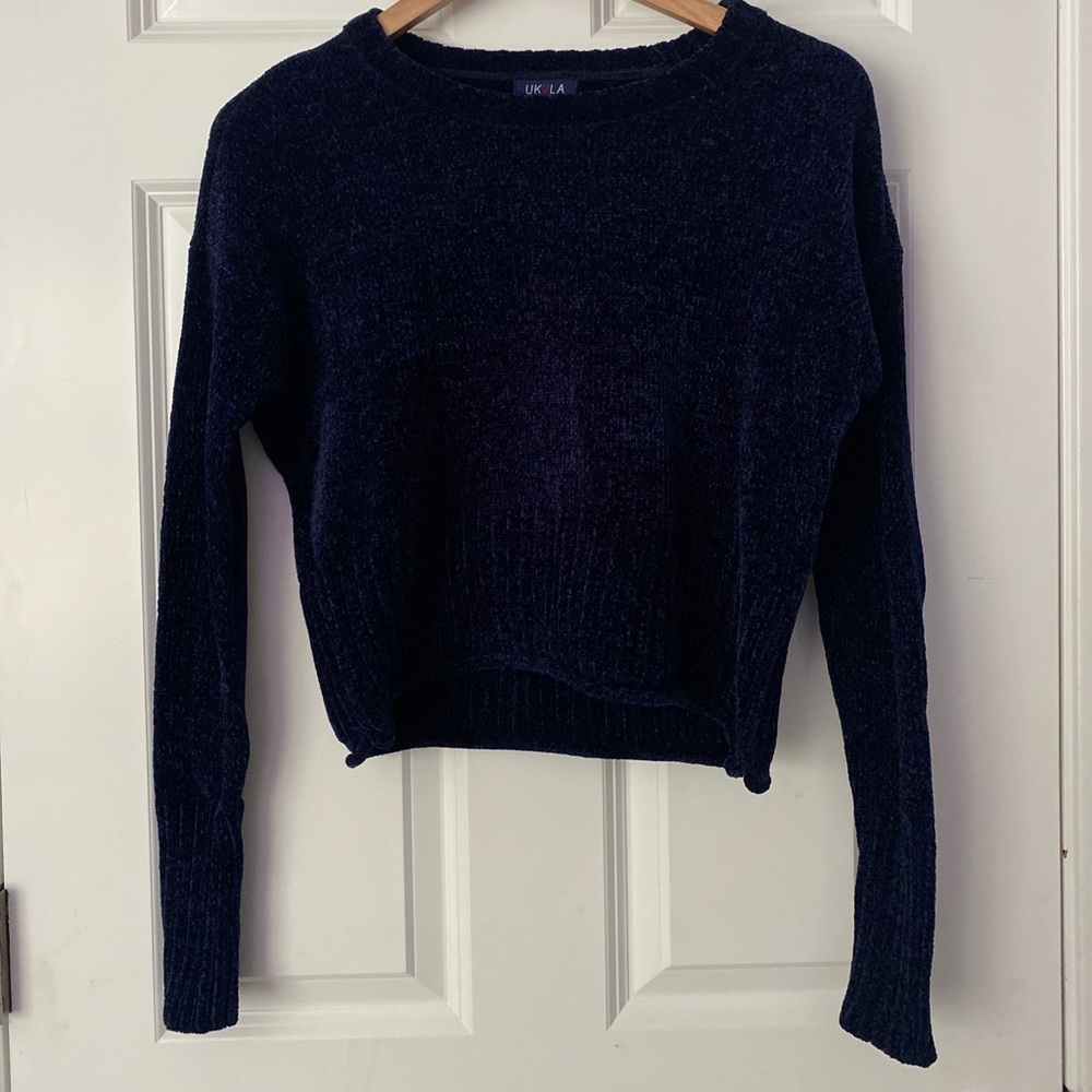cropped blue velvet sweater!!